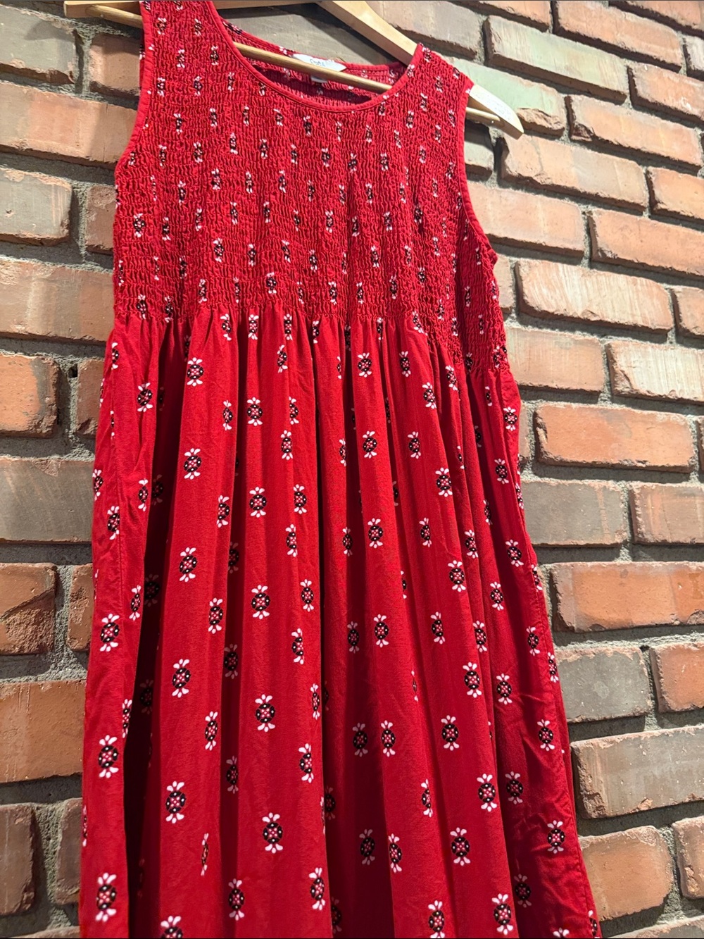 croft & barrow Red Smocked Dress with Tiny Floral Print, red, white and blue